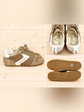 Sam Edelman Zaria Suede Nylon Sneaker Khaki Cream Box 6.5M